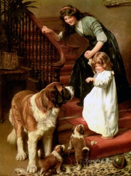 Mascotas y niños Painting - Buenas noches niños idílicos Arthur John Elsley pet kids